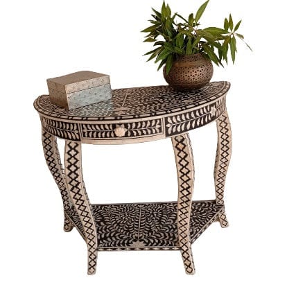 Handmade Customized Bone Inlay 1 Drawer Semi Circle  Console Table