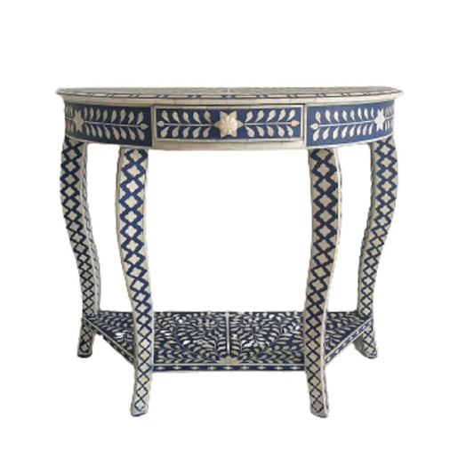 Handmade Customized Bone Inlay 1 Drawer Semi Circle  Console Table