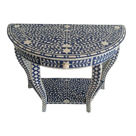 Handmade Customized Bone Inlay 1 Drawer Semi Circle  Console Table