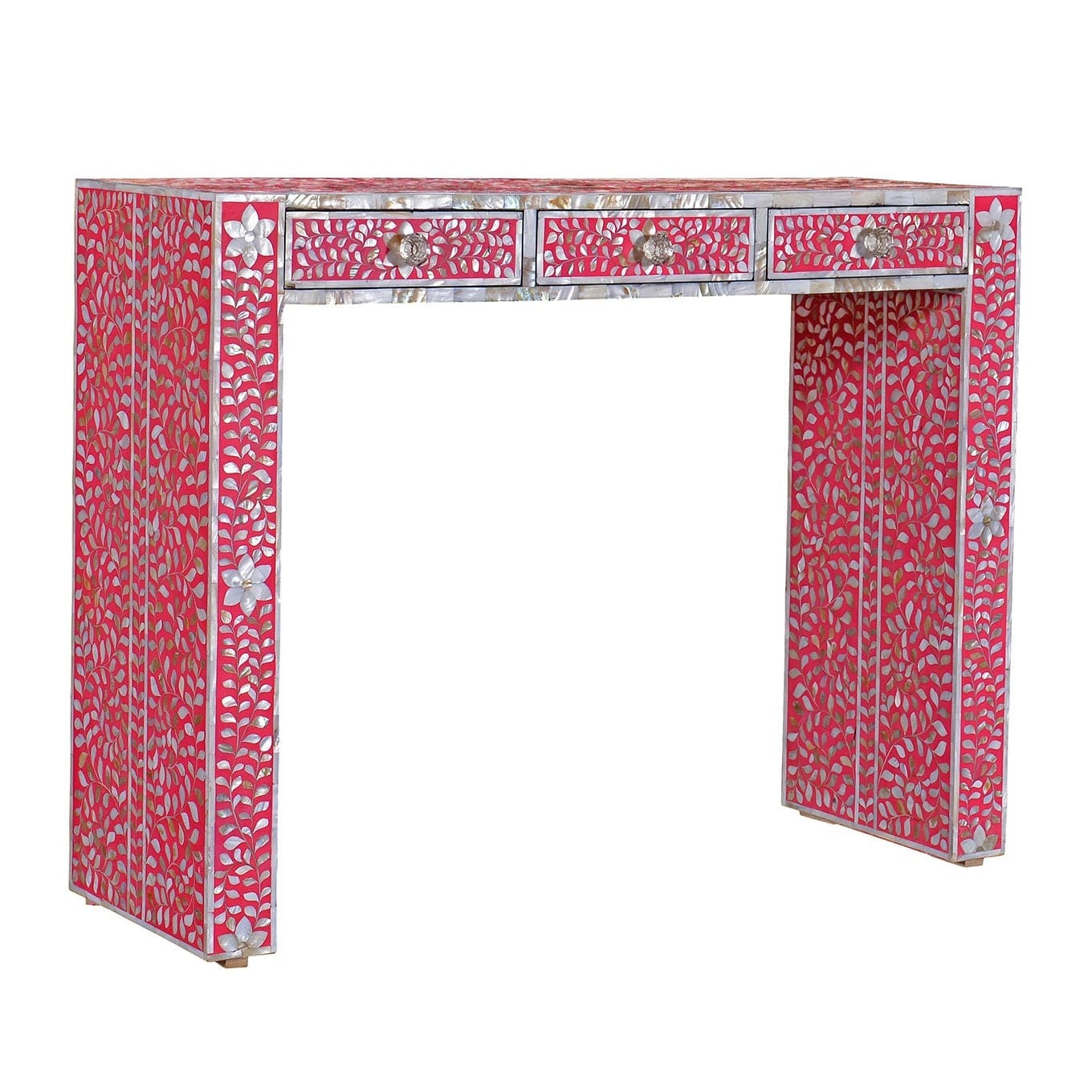Handmade Customized Mother of Pearl 3 Drawer Console Table