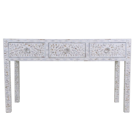 Handmade Customized Mother of Pearl Floral Pattern Console Table