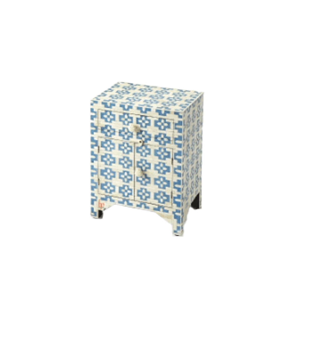 Personalized Handmade Bone Inlay Set Of 2 Bedside Tables Home Decor Furniture Attractive Floral Design Entrance Tables