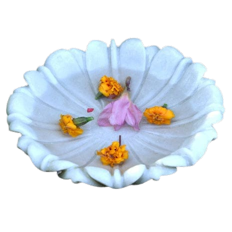 White Marble Decorative Bowl Plate Hand Carved Household Multi-Utility Flower Shape Decorative Bowl Home D?cor