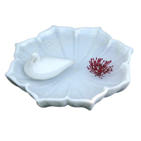 White Marble Bowl With One Floating Duck Unique Decorative Item for Home Decor Purpose