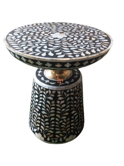 Personalized Set of 2 Mother of pearl Inlay Side Table Floral Pattern