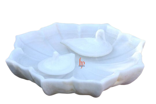 White Marble Bowl with Two Floating Duck for Home Decor Dinning Decor Purpose