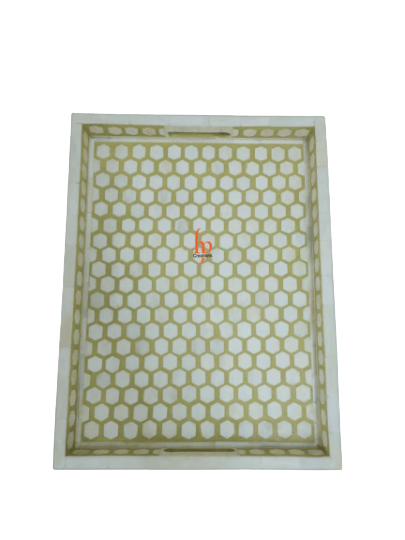 Handmade Bone Inlay Yellow Tray Set of 2 Pieces Inlay Rectangular Floral Tray Best Gift For Any Occasion