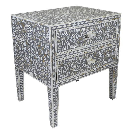 Personalized Mother of Pearl Antique Handmade Night Stand End table Furniture with Insurance