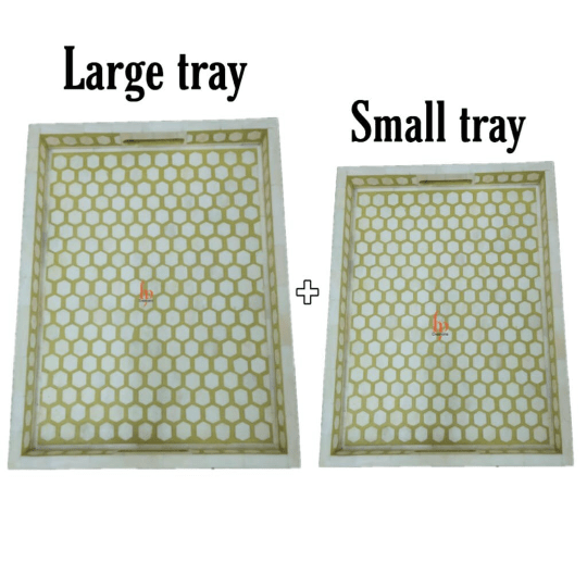 Handmade Bone Inlay Yellow Tray Set of 2 Pieces Inlay Rectangular Floral Tray Best Gift For Any Occasion