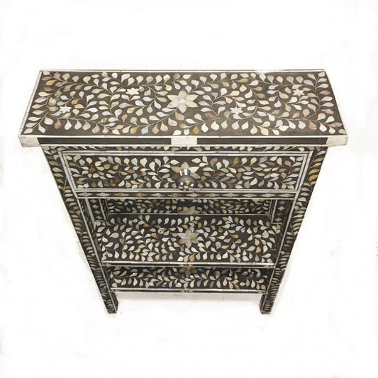 Personalized Mother of Peral Long Slim Antique Bedside with One Drawer For Home Decor