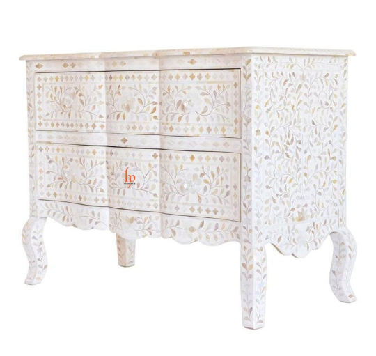 Handmade Mother Of Pearl Chest Of 2 Drawers Beautiful Floral Design Beautiful Home Decor Inlay Furniture Good Storage Table
