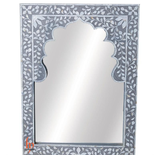 Handmade Mother Of Pearl Inlay Mirror Beautifully Crafted Floral Design Decorative Wall Mirror Frame Antique Vintage Look