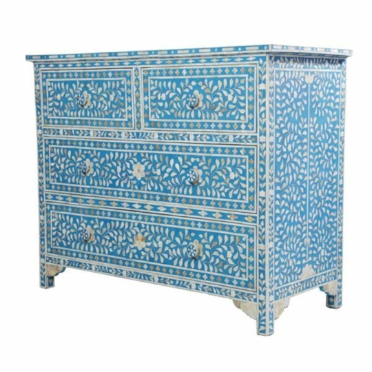Handmade Mother Of Pearl Chest Of 4 Drawers Beautiful Floral Design Beautiful Home Decor Inlay Furniture Good Storage Table