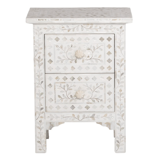 Personalized Mother Of Pearl Inlay Bedside Table Home Decor Purpose Attractive Design Beautifully Crafted Bedside Table