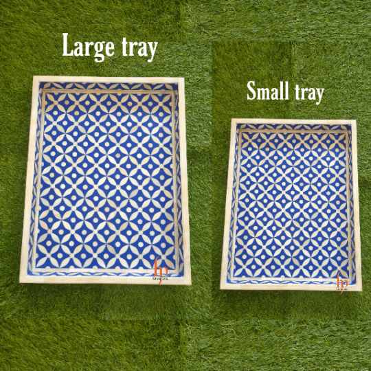 Handmade Bone Inlay Blue Tray Set of 2 Pieces Bone Inlay Rectangular Floral Tray Best Gift For Any Occasion