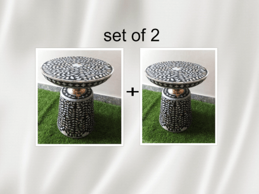 Personalized Set of 2 Mother of pearl Inlay Side Table Floral Pattern