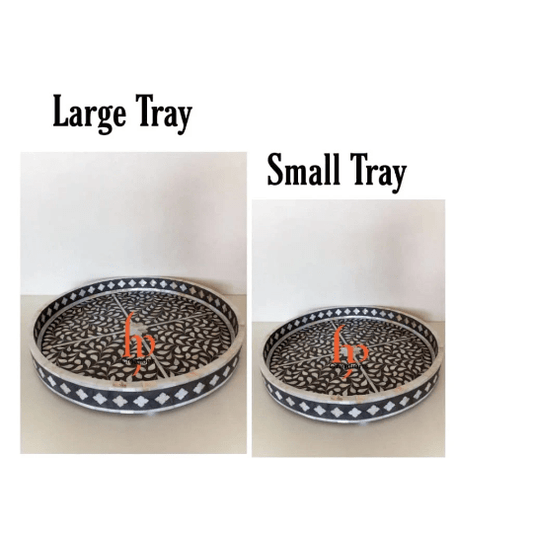 Handmade Bone Inlay Floral Tray Set of 2 Pieces Round Floral Tray Best Gift For Your Loved Once