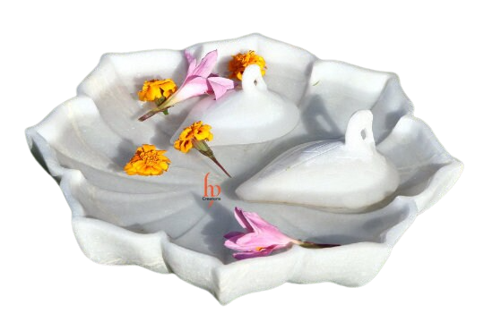 White Marble Bowl with Two Floating Duck for Home Decor Dinning Decor Purpose