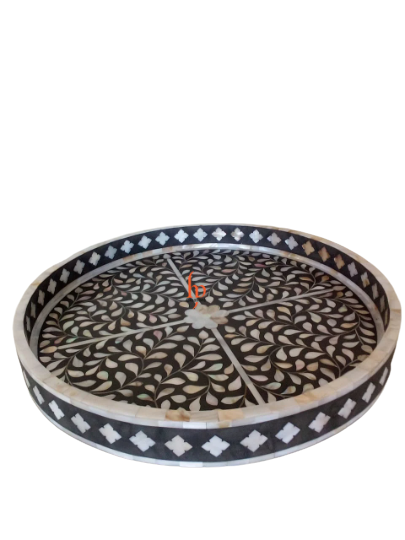 Handmade Bone Inlay Floral Tray Set of 2 Pieces Round Floral Tray Best Gift For Your Loved Once