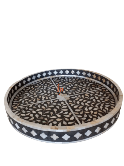 Handmade Bone Inlay Floral Tray Set of 2 Pieces Round Floral Tray Best Gift For Your Loved Once