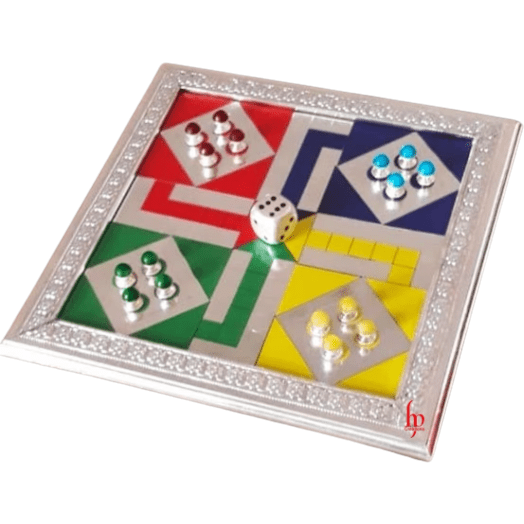 999 Sterling Silver Ludo Game on Wooden Base Handmade Board Game