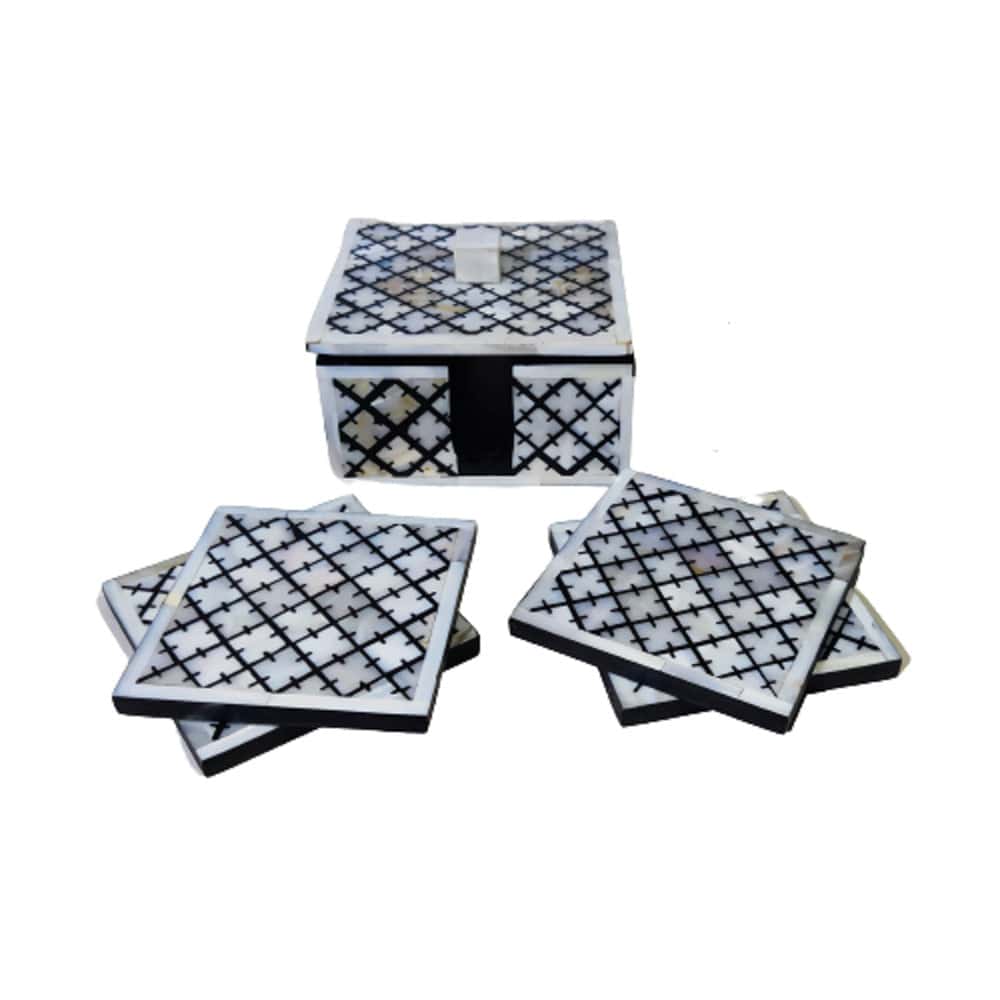 Handmade Mother Of Pearl Inlay Geometric Tea Coaster Set of 4 Best Gift for Home Decor